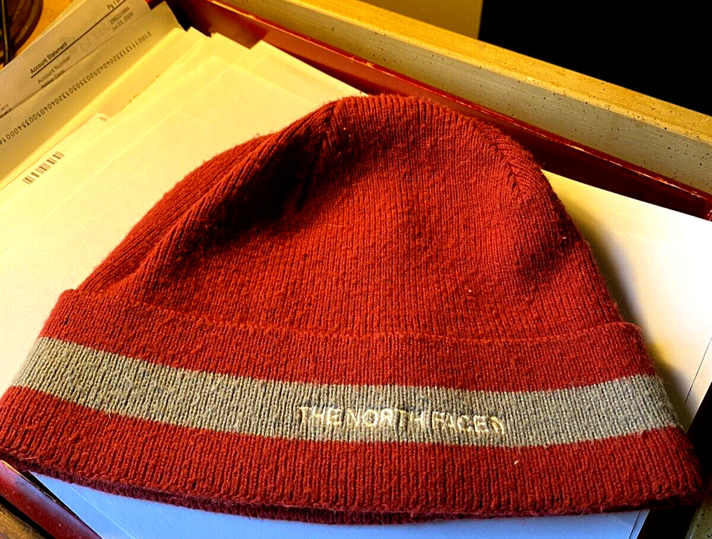 The North Face Beanie Adult Red with Gray Band Knit Acrylic Cap Made In Canada